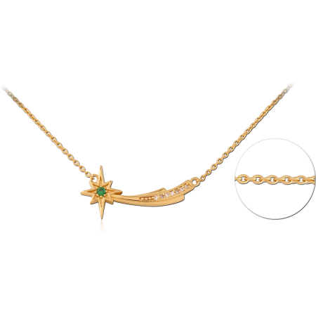 GOLD PLATED STERLING SILVER 925 NECKLACE SHOOTING STAR GREEN CENTER GEM AND ACCENTS