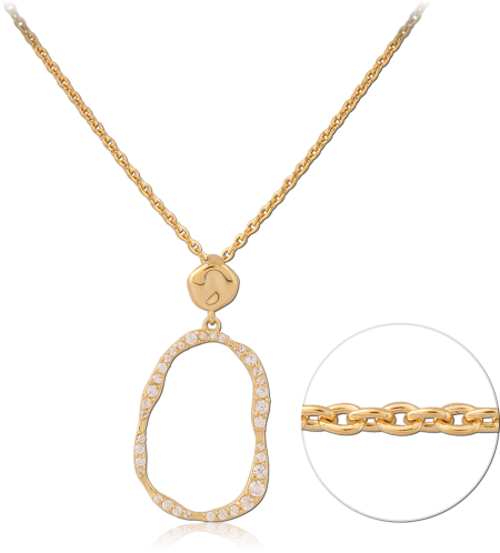 GOLD PLATED STERLING SILVER 925 NECKLACE IRREGULAR OPEN OVAL CLEAR GEM PENDANT