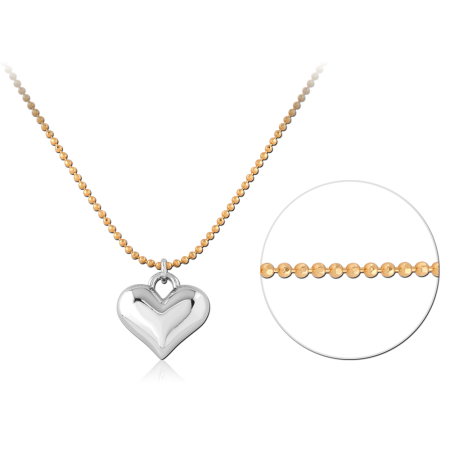 GOLD PLATED STERLING SILVER 925 NECKLACE TWO-TONE POLISHED HEART PENDANT