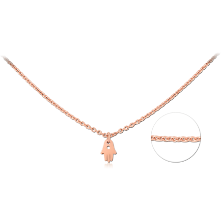 ROSE GOLD PVD COATED SURGICAL STEEL NECKLACE WITH HAMSA HAND CHARM