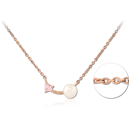 316L ROSE GOLD PVD COATED SURGICAL STEEL JEWELED NECKLACE WITH PENDANT