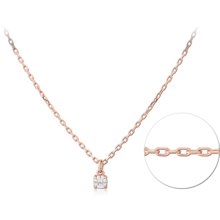 316L ROSE GOLD PVD COATED SURGICAL STEEL NECKLACE JEWELED BALL STATION CHAIN