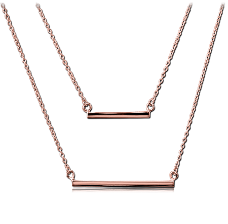 STERLING SILVER 925 ROSE GOLD PLATED DOUBLE LAYER NECKLACE WITH PENDANT - TWO SQUARE BARS FOR ETERNELPEARL