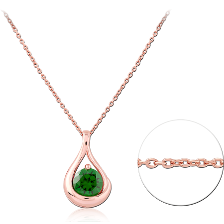 ROSE GOLD PLATED STERLING SILVER 925 NECKLACE TEARDROP GREEN GEM PENDANT WITH ACCENT