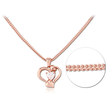 ROSE GOLD PLATED STERLING SILVER 925 NECKLACE OPEN HEART PENDANT WITH CLEAR GEM
