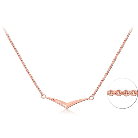 ROSE GOLD PLATED STERLING SILVER 925 NECKLACE CHEVRON BAR PENDANT CLEAR GEMS