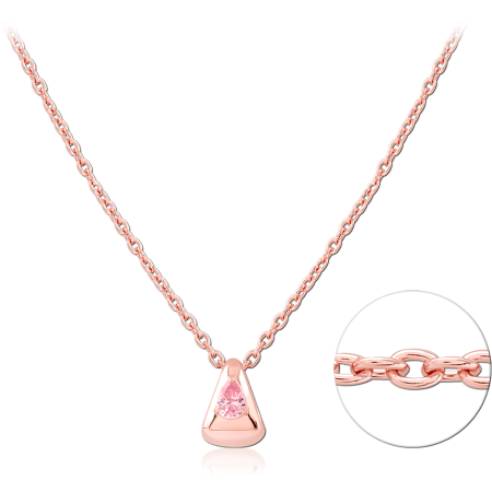 ROSE GOLD PLATED STERLING SILVER 925 NECKLACE TRIANGLE PENDANT PINK GEM