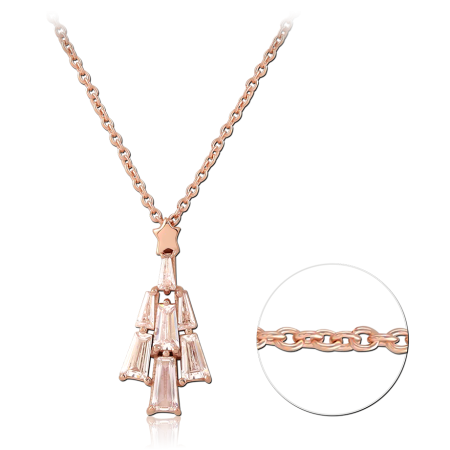 ROSE GOLD PLATED STERLING SILVER 925 NECKLACE BAGUETTE DROP PENDANT CLEAR GEMS WITH STAR