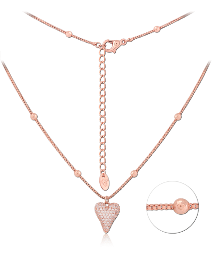 ROSE GOLD PLATED STERLING SILVER 925 LAYERED NECKLACE PAVE HEART PENDANT WITH TASSEL