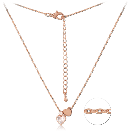 ROSE GOLD PLATED STERLING SILVER 925 NECKLACE DOUBLE HEART PENDANT CLEAR GEM