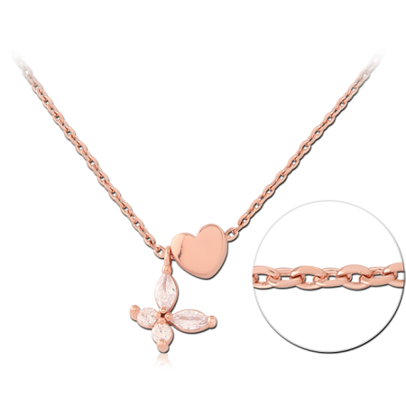 ROSE GOLD PLATED STERLING SILVER 925 NECKLACE HEART AND FLOWER PENDANT CLEAR MARQUISE GEMS