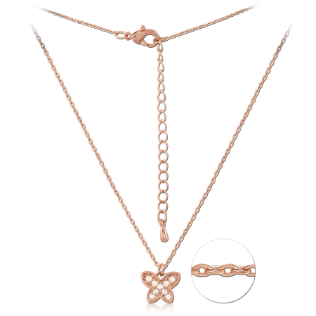 ROSE GOLD PLATED STERLING SILVER 925 NECKLACE BUTTERFLY PENDANT WITH CLEAR GEMS