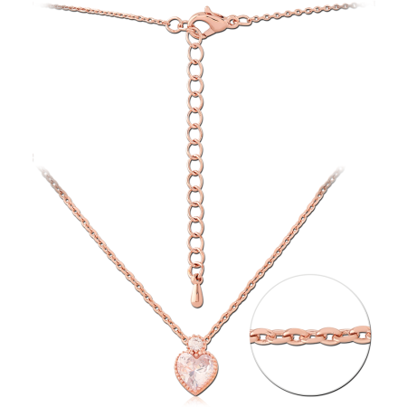 ROSE GOLD PLATED STERLING SILVER 925 NECKLACE HEART SOLITAIRE PENDANT WITH CLEAR GEM