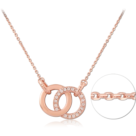 ROSE GOLD PLATED STERLING SILVER 925 NECKLACE INTERLOCKING RINGS PENDANT WITH CLEAR GEMS