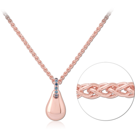 ROSE GOLD PLATED STERLING SILVER 925 NECKLACE TEARDROP PENDANT WITH BLUE GEM ACCENTS
