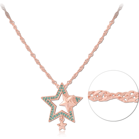 ROSE GOLD PLATED STERLING SILVER 925 NECKLACE STAR PENDANT GREEN GEMS WITH STAR CHARM