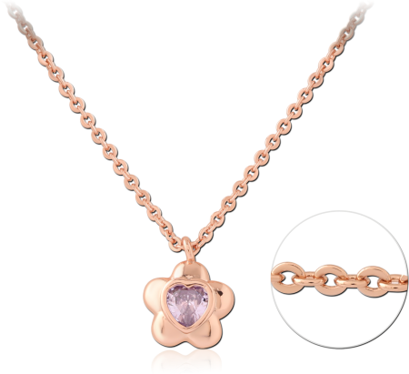 ROSE GOLD PLATED STERLING SILVER 925 NECKLACE FLOWER PENDANT WITH HEART GEM