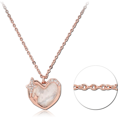 ROSE GOLD PLATED STERLING SILVER 925 NECKLACE HEART PENDANT WITH STAR AND CRYSTALS