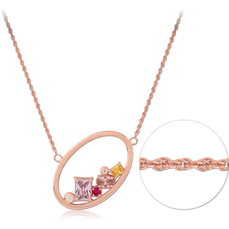 STERLING SILVER 925 ROSE GOLD PLATED JEWELED NECKLACE WITH PENDANT