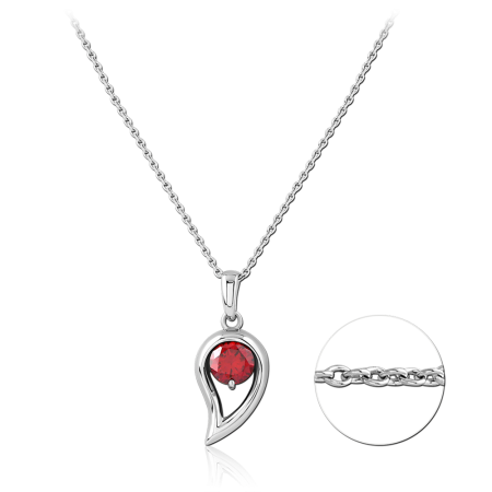 RHODIUM PLATED STERLING SILVER 925 NECKLACE TEARDROP PENDANT WITH RED STONE