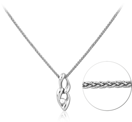 STERLING SILVER 925 NECKLACE ABSTRACT DOUBLE DROP PENDANT WITH BEAD ACCENT