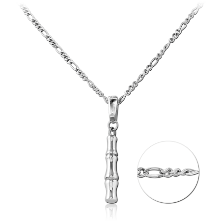 STERLING SILVER 925 NECKLACE VERTICAL BAMBOO BAR PENDANT POLISHED DESIGN