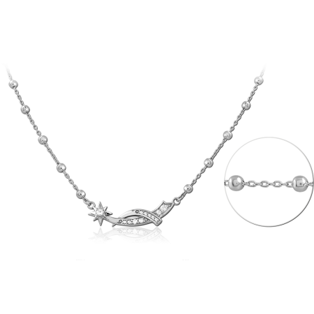 STERLING SILVER 925 NECKLACE SHOOTING STAR PENDANT WITH CLEAR GEMS BEADED CHAIN