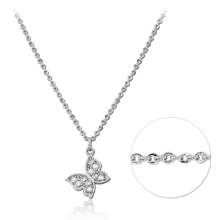 STERLING SILVER 925 NECKLACE BUTTERFLY PAVE CLEAR GEM PENDANT
