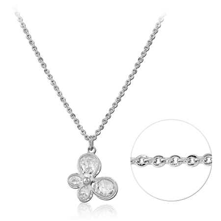 STERLING SILVER 925 NECKLACE FOUR STONE FLOWER CLEAR GEM PENDANT