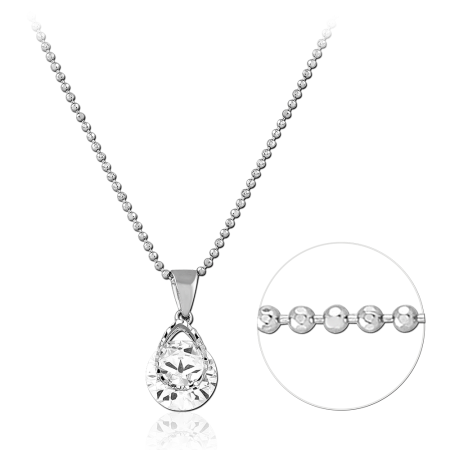 STERLING SILVER 925 NECKLACE ROUND CLEAR GEM SOLITAIRE DROP PENDANT