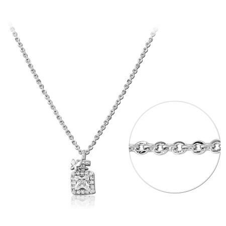 STERLING SILVER 925 NECKLACE SQUARE CLEAR GEM PENDANT WITH BOW ACCENT