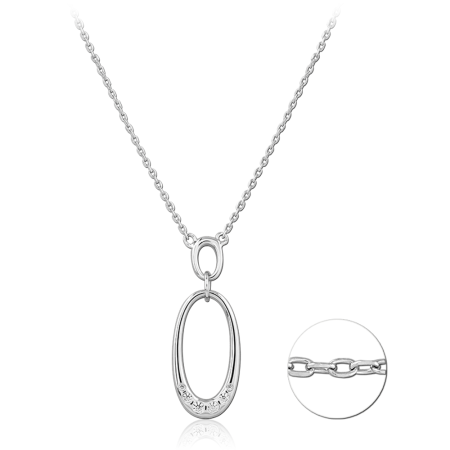 STERLING SILVER 925 NECKLACE OPEN OVAL PENDANT WITH PAVE ACCENT