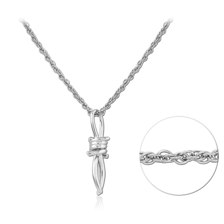 RHODIUM PLATED STERLING SILVER 925 NECKLACE WRAPPED WIRE KNOT PENDANT