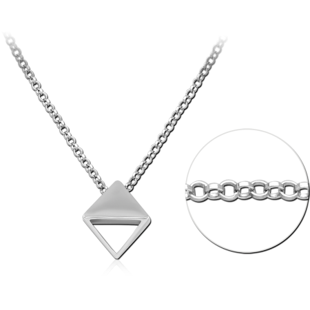 RHODIUM PLATED STERLING SILVER 925 NECKLACE OPEN TRIANGLE GEOMETRIC PENDANT