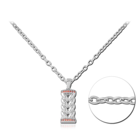 RHODIUM PLATED STERLING SILVER 925 NECKLACE ROPE CYLINDER PENDANT WITH ORANGE GEMS