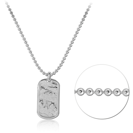 RHODIUM PLATED STERLING SILVER 925 NECKLACE TEXTURED DOG TAG PENDANT