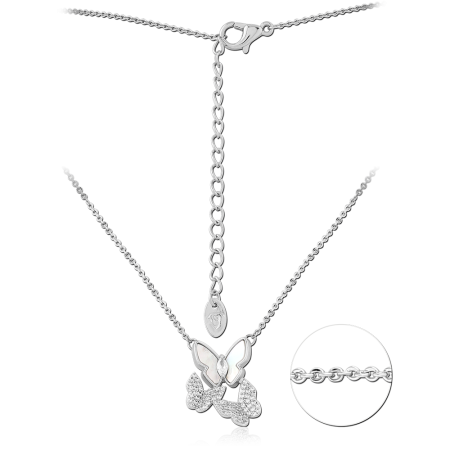 STERLING SILVER 925 NECKLACE BUTTERFLY ENAMEL AND PAVE CLEAR GEM PENDANT