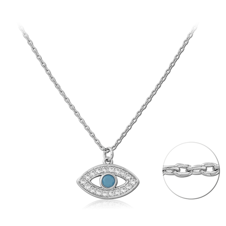 STERLING SILVER 925 NECKLACE EVIL EYE BLUE CENTER PAVE GEM PENDANT