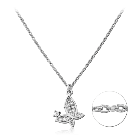 STERLING SILVER 925 NECKLACE BUTTERFLY MARQUISE PAVE CLEAR GEM PENDANT