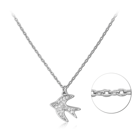 STERLING SILVER 925 NECKLACE JEWELED FLYING SWALLOW BIRD PENDANT DESIGN