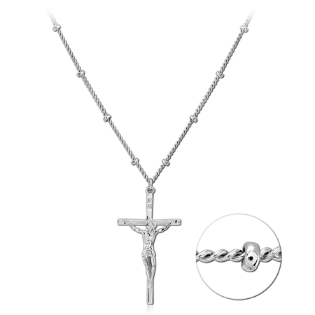 STERLING SILVER 925 NECKLACE CRUCIFIX PENDANT WITH BEADED CHAIN