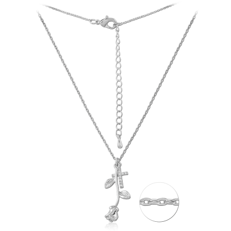 STERLING SILVER 925 NECKLACE WITH CROSS AND ROSE PENDANT CABLE CHAIN