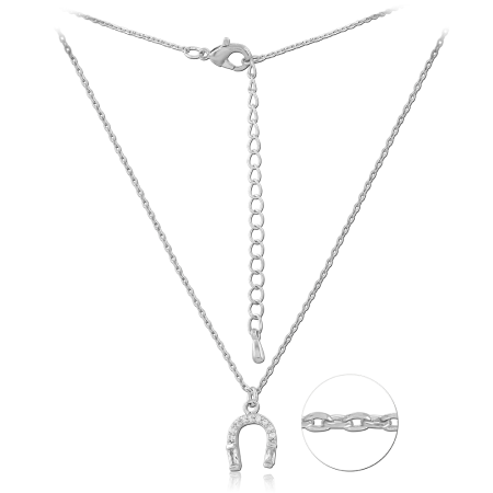 STERLING SILVER 925 NECKLACE WITH JEWELED HORSESHOE PENDANT CABLE CHAIN