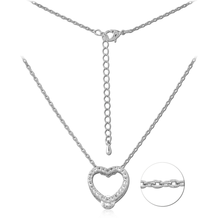 STERLING SILVER 925 NECKLACE WITH JEWELED OPEN HEART PENDANT CABLE CHAIN