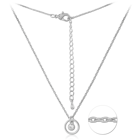 STERLING SILVER 925 NECKLACE WITH JEWELED FLOWER IN CIRCLE PENDANT CABLE CHAIN