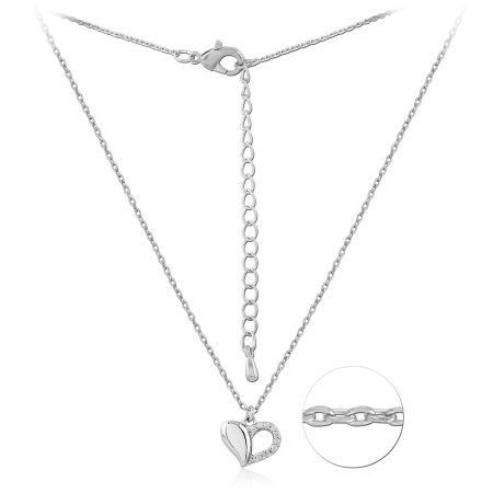 STERLING SILVER 925 NECKLACE WITH JEWELED RIBBON HEART PENDANT CABLE CHAIN