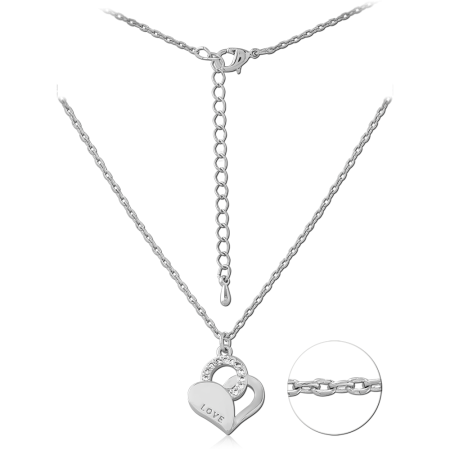 STERLING SILVER 925 NECKLACE WITH INTERLOCKING HEARTS LOVE PENDANT JEWELED