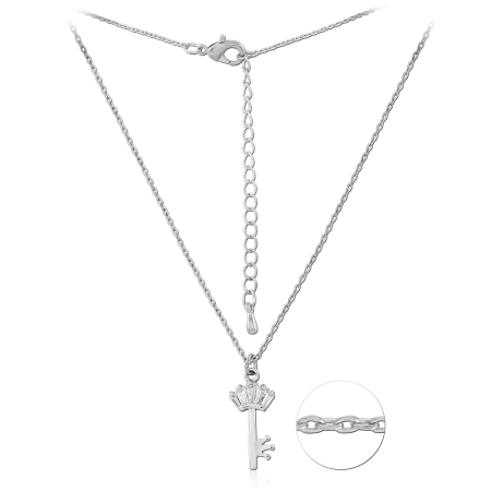 STERLING SILVER 925 NECKLACE WITH JEWELED CROWN KEY PENDANT DESIGN