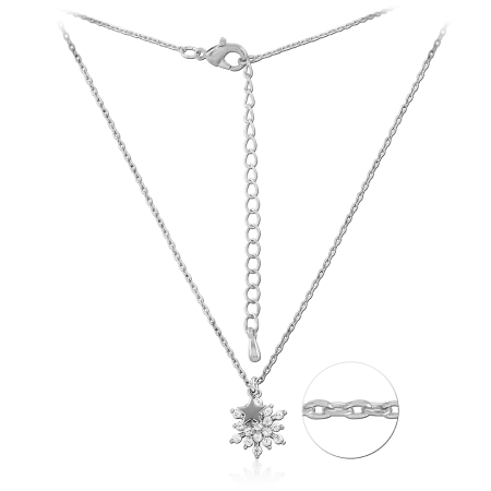 STERLING SILVER 925 NECKLACE WITH JEWELED SNOWFLAKE PENDANT CHARM DESIGN