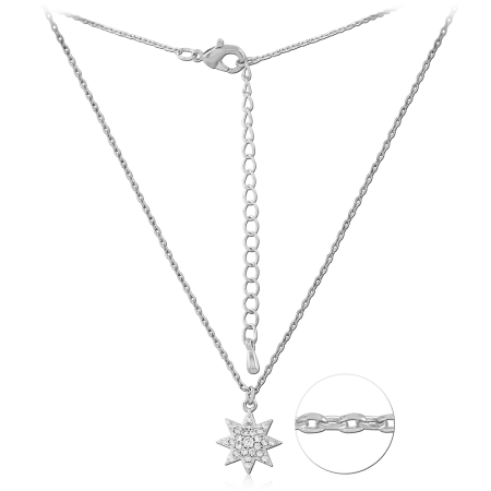 STERLING SILVER 925 NECKLACE WITH JEWELED EIGHT POINT STAR PENDANT